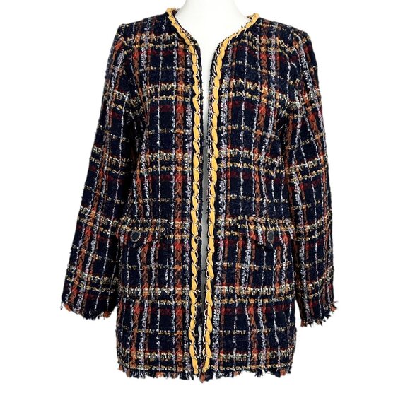 Chico’s Tweed Playful Plaid Mid Length Open Front Blazer Jacket NWT (4P) - Picture 2 of 16